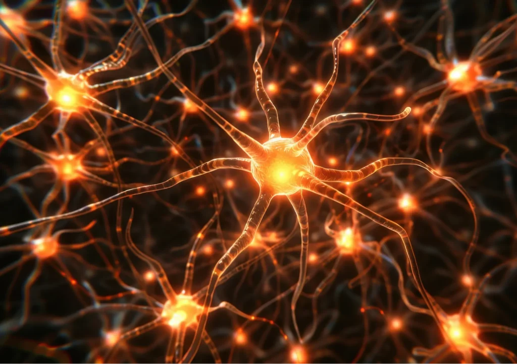 Gehirn mit leuchtenden neuronalen Verbindungen – Symbol für Neuroplastizität und Umprogrammierung