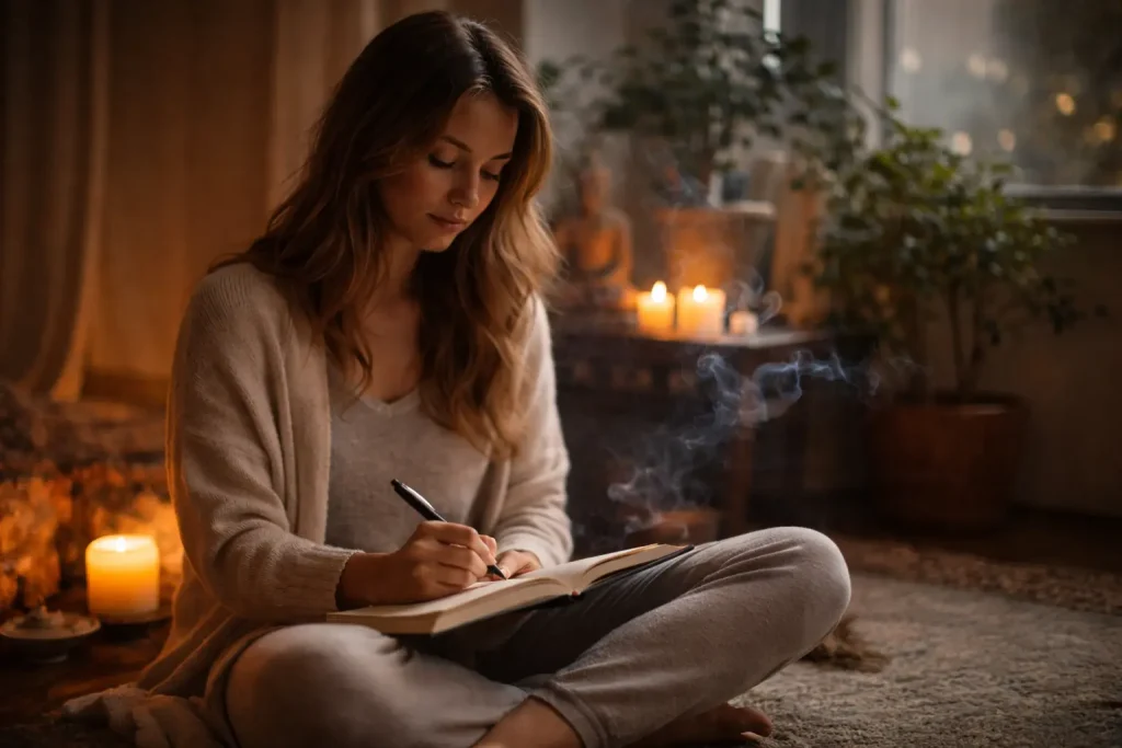 woman journaling reflection, spiritual awakening journey, finding purpose meditation, deep soul fulfillment, authentic life transformation