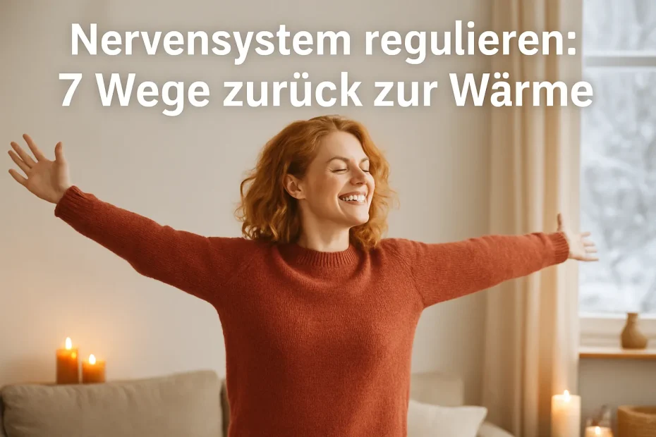 Frau reguliert ihr Nervensystem im Winter mit Wärme und Ruhe – Nervensystem regulieren