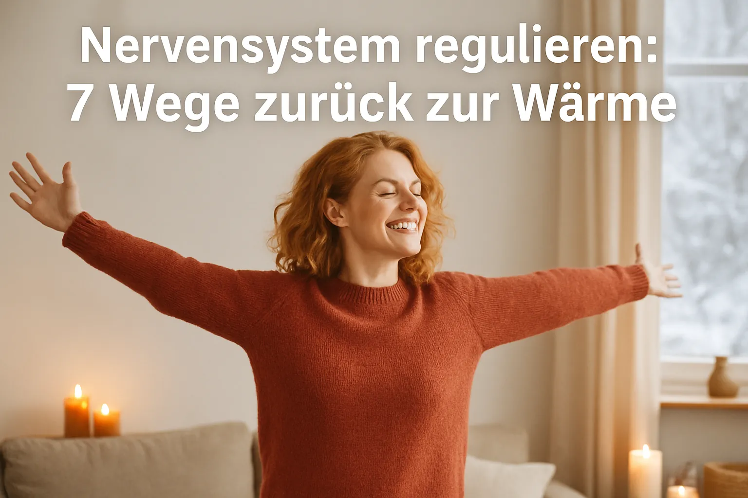 Frau reguliert ihr Nervensystem im Winter mit Wärme und Ruhe – Nervensystem regulieren