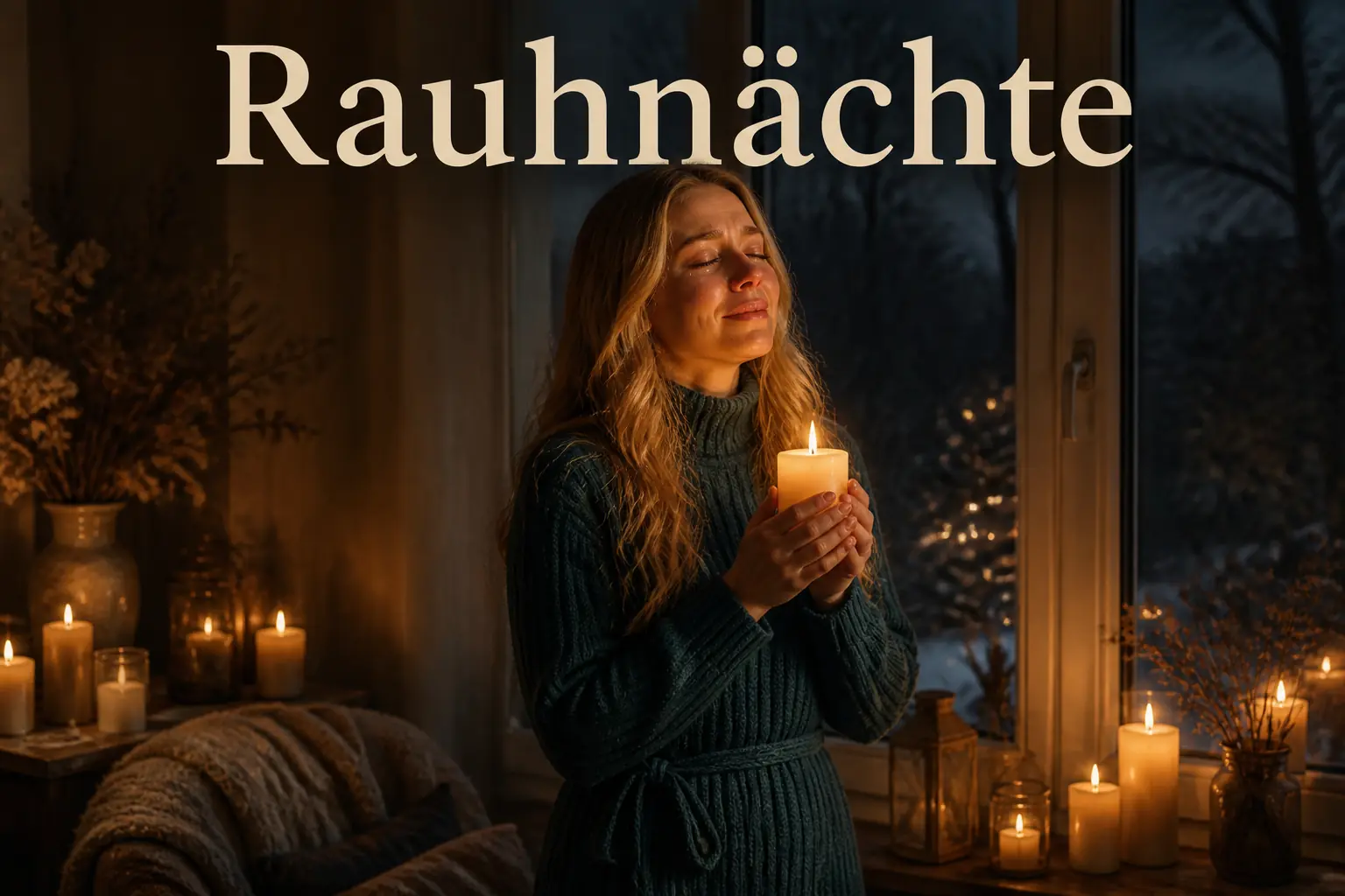 Frau hält Kerze in der Rauhnächte Abendroutine – 9 heilsame Rituale zwischen den Jahren