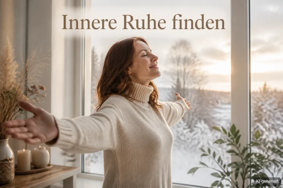 Frau findet innere Ruhe im grauen Winter
