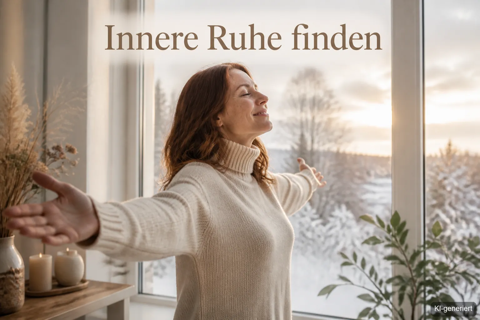 Frau findet innere Ruhe im grauen Winter