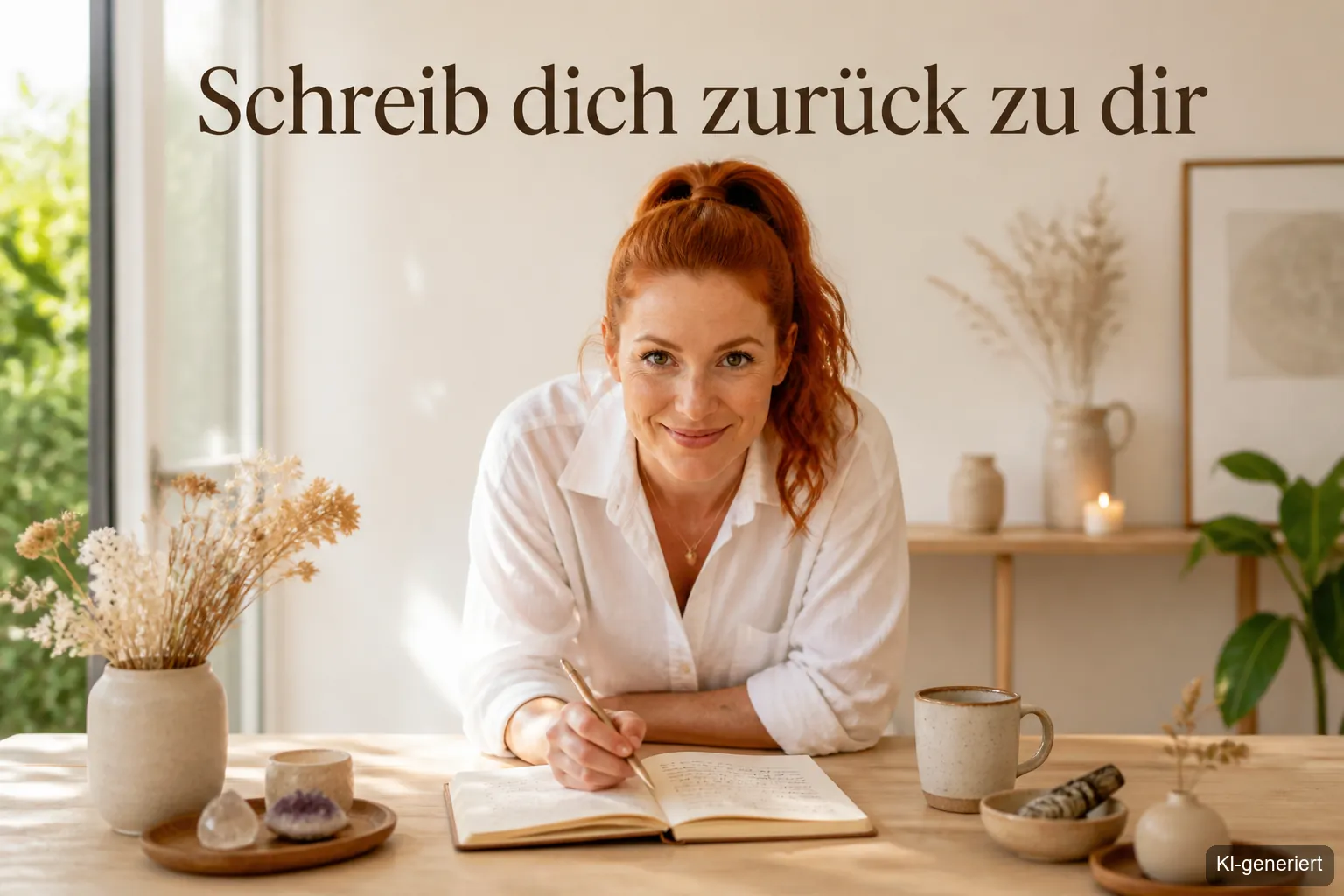 Journaling Ideen für mehr Selbstliebe im Winter – Frau schreibt in ihr Journal mit Kerze
