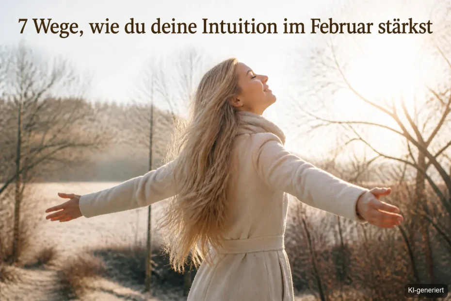 Frau im Februar, die ihre Intuition stärkt und ihrer inneren Stimme vertraut
