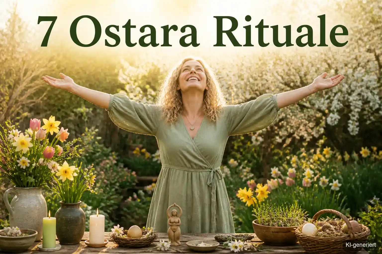 7 Ostara Rituale für Neubeginn und Wachstum – spirituelle Frau im Frühling