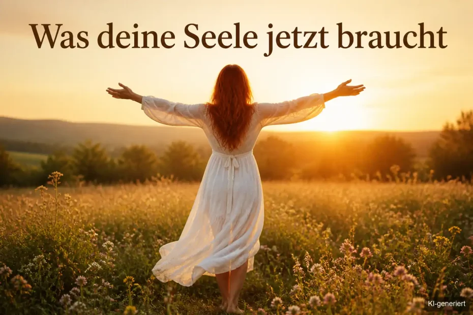 Frau breitet die Arme aus auf Frühlingswiese – Neuanfang im Frühling