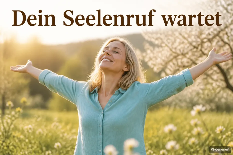 Frau breitet im Frühling die Arme aus und findet ihre Berufung – Berufung finden im Frühling