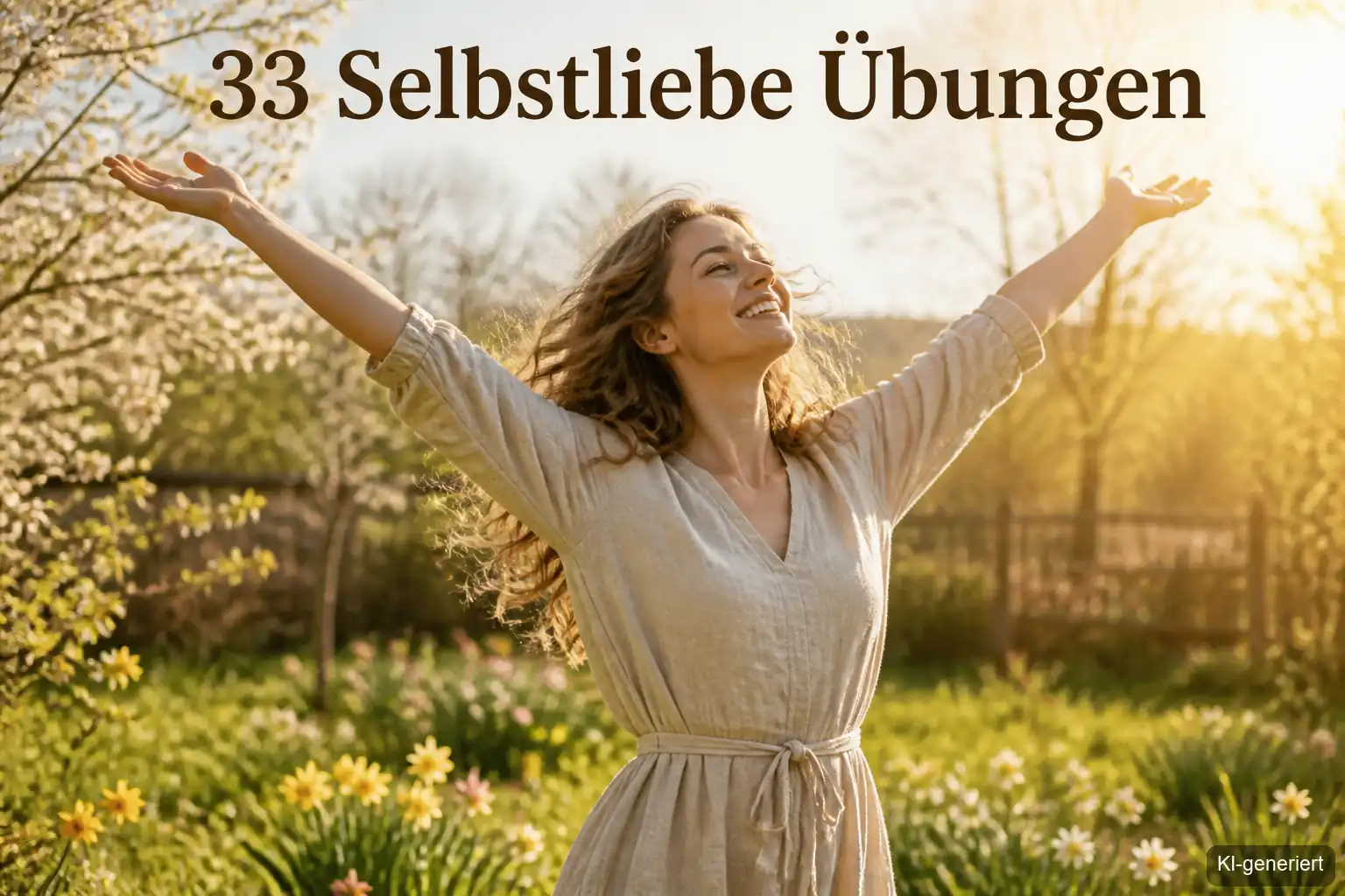 Frau erblüht im Frühling mit Selbstliebe Übungen für März