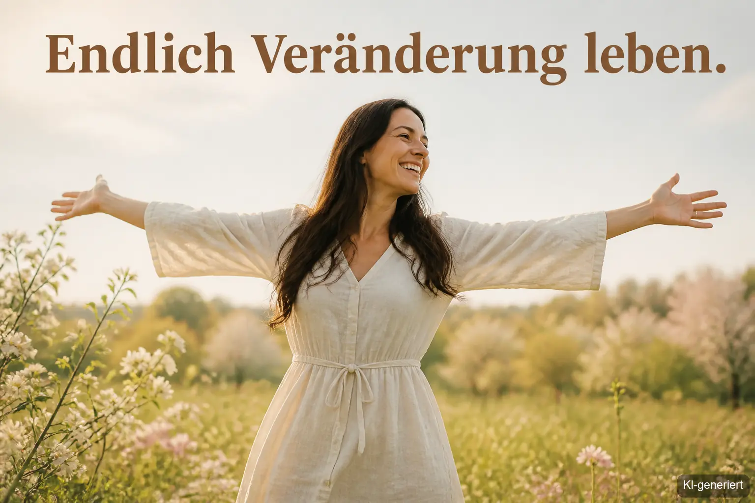Frau im Frühling mit innerer Klarheit und Aufbruchsstimmung für Veränderung leben und Selbstfindungsreise