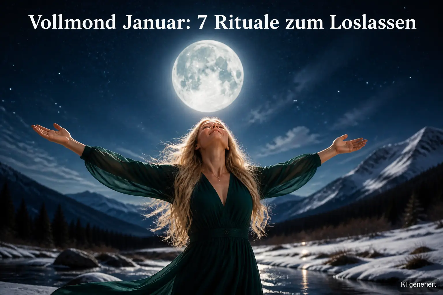 Frau breitet Arme aus im Vollmond Januar, Vollmond Ritual Loslassen