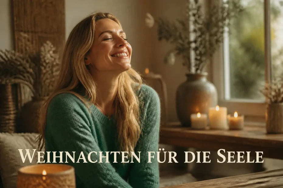 Weihnachten für die Seele – Frau mit Kerze in winterlicher Stimmung