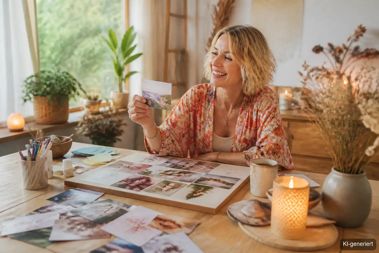 Frau erstellt Vision Board mit bunten Bildern und Worten – Vision Board Ideen für Seelenwünsche