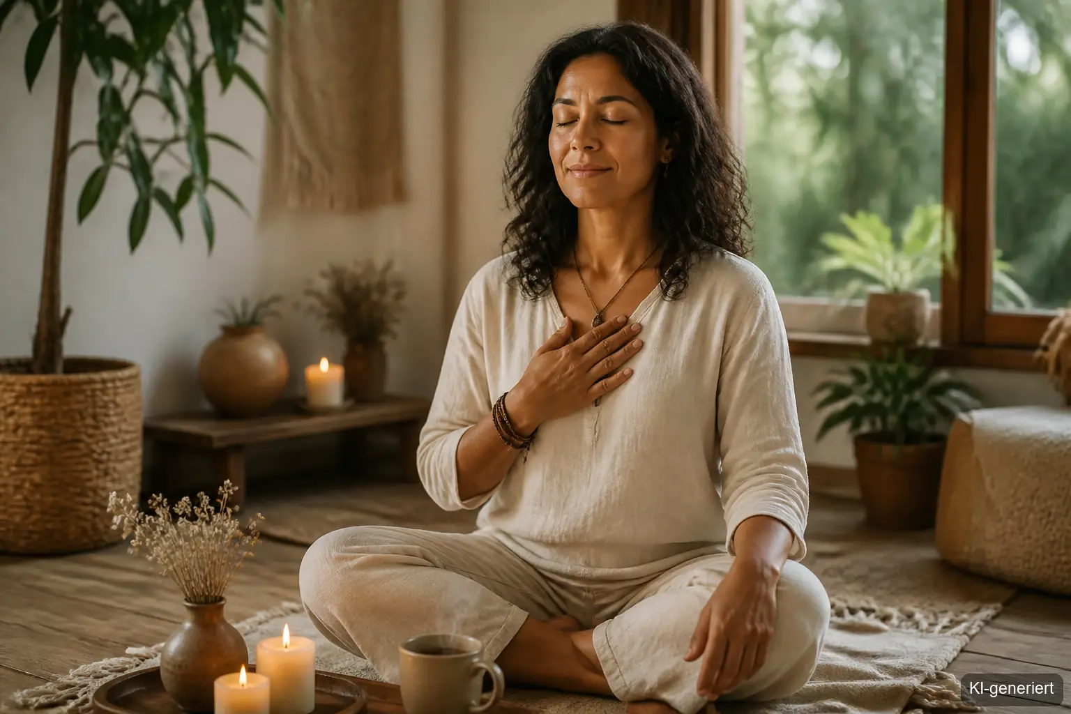 Frau beim Selbstfürsorge Ritual zuhause – Me-Time Ideen für Regentage im April