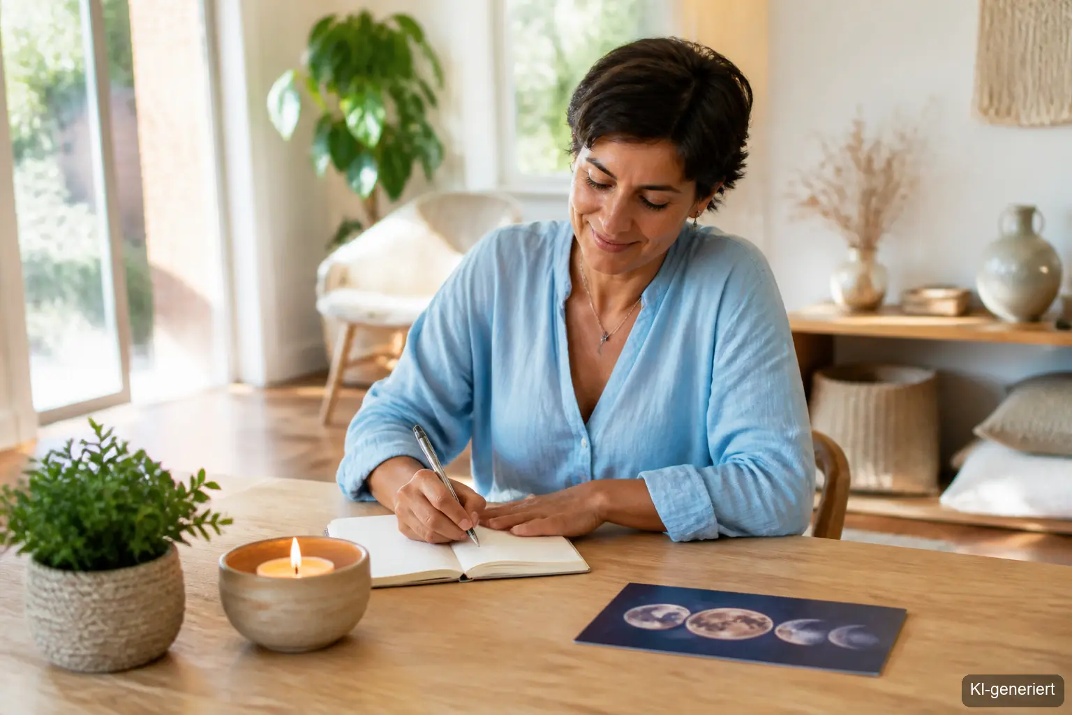 Frau schreibt Neumond Journaling April Intentionen