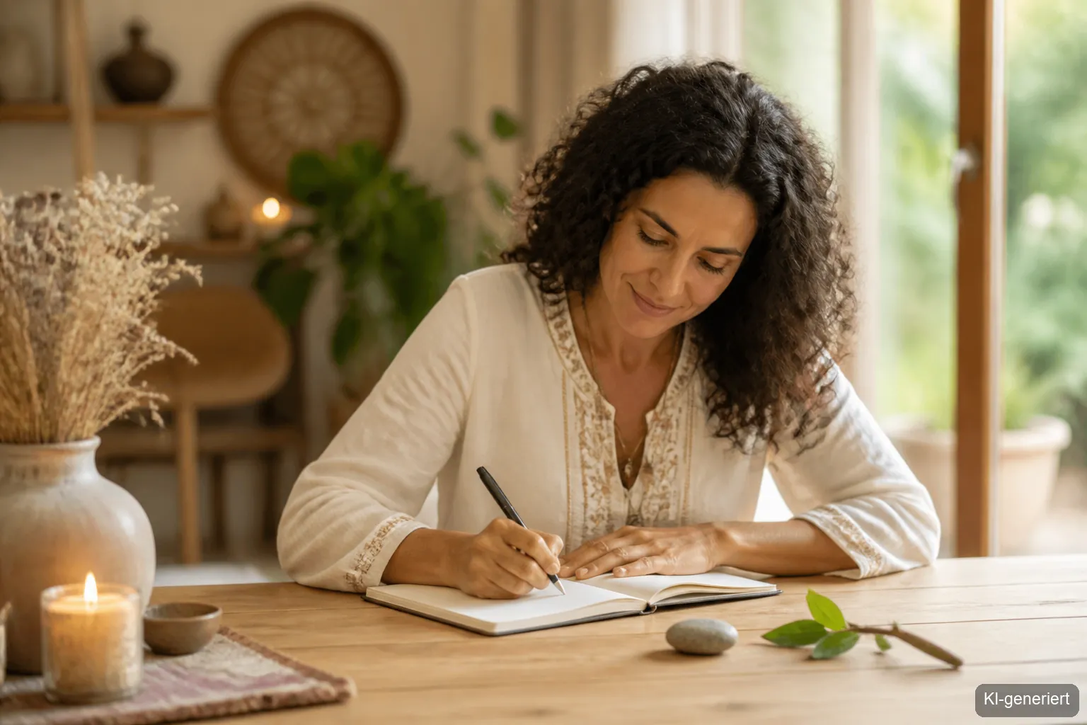 Frau schreibt im Notizbuch – Seelenplan erkennen durch Journaling