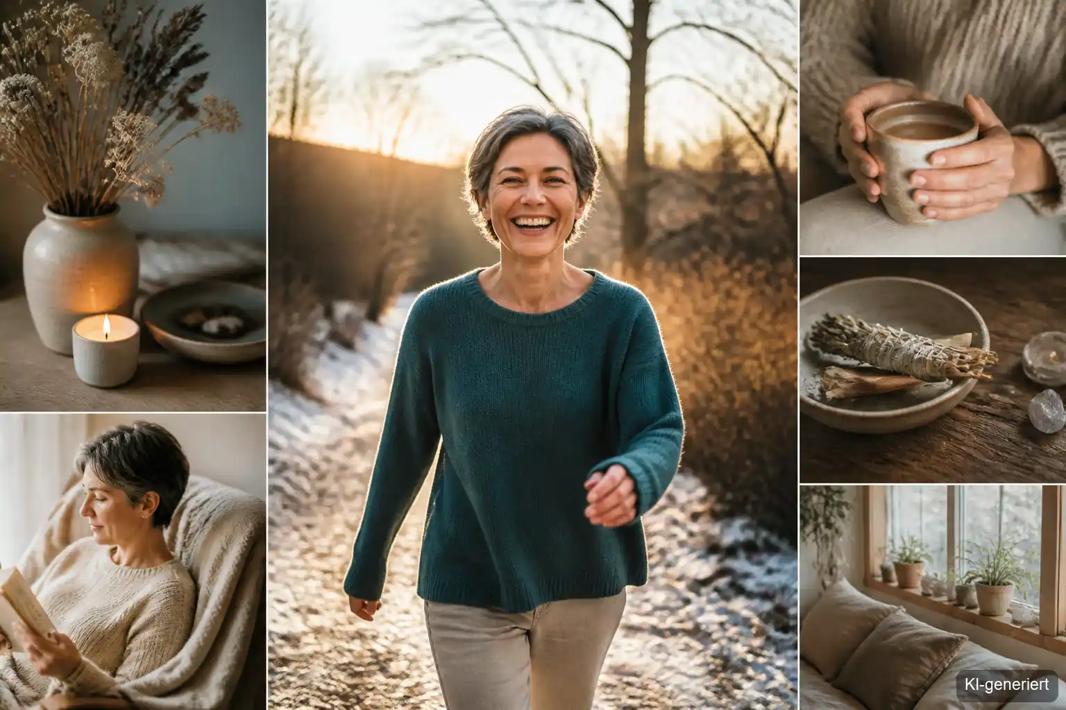 Frau in Bewegung in der Natur, Intuition und innere Stimme trainieren im Februar