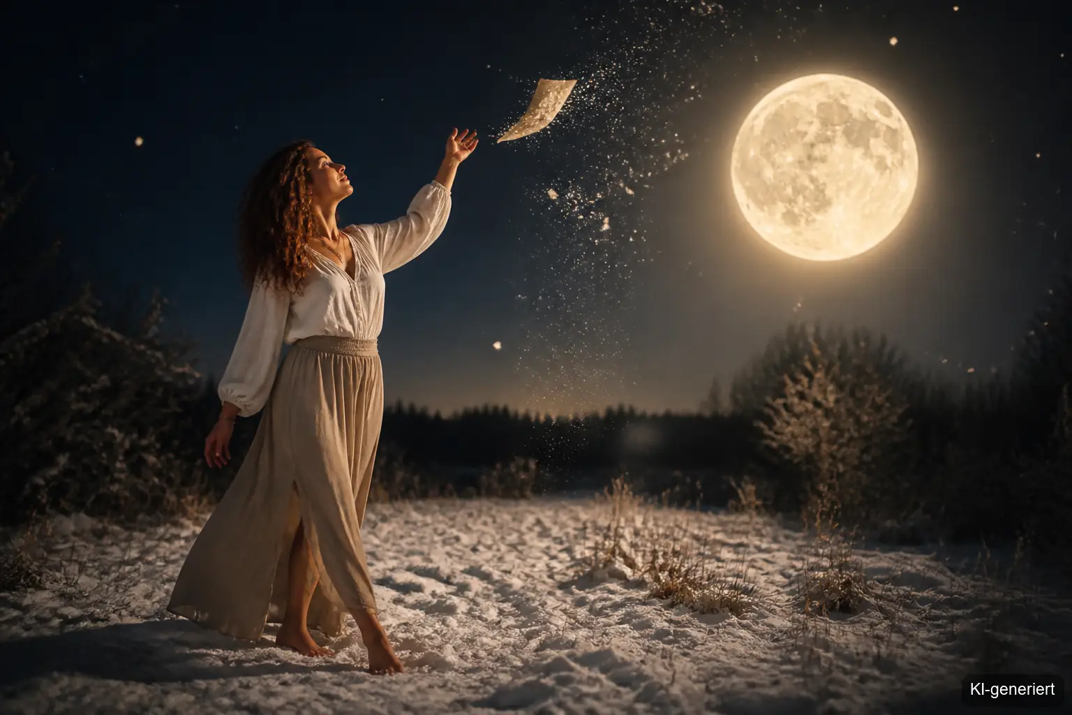 Frau beim Vollmond Januar Ritual Loslassen, Vergangenheit loslassen Ritual