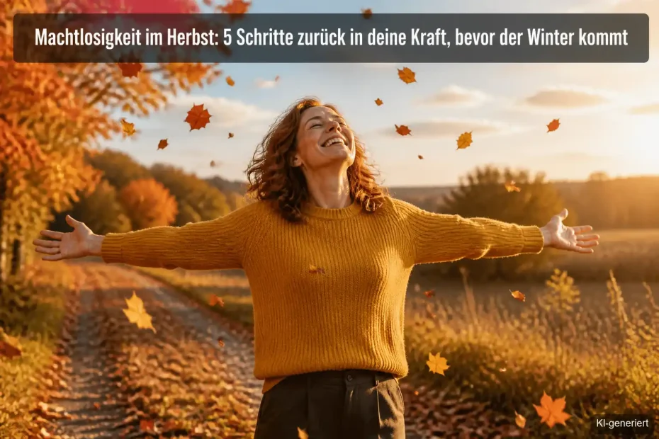 Frau befreit sich im Herbst aus Machtlosigkeit und findet zurück in ihre innere Kraft