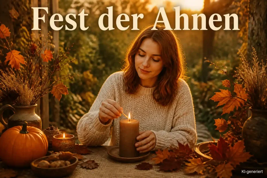 Frau zündet eine Kerze für ein Samhain Ahnenritual an
