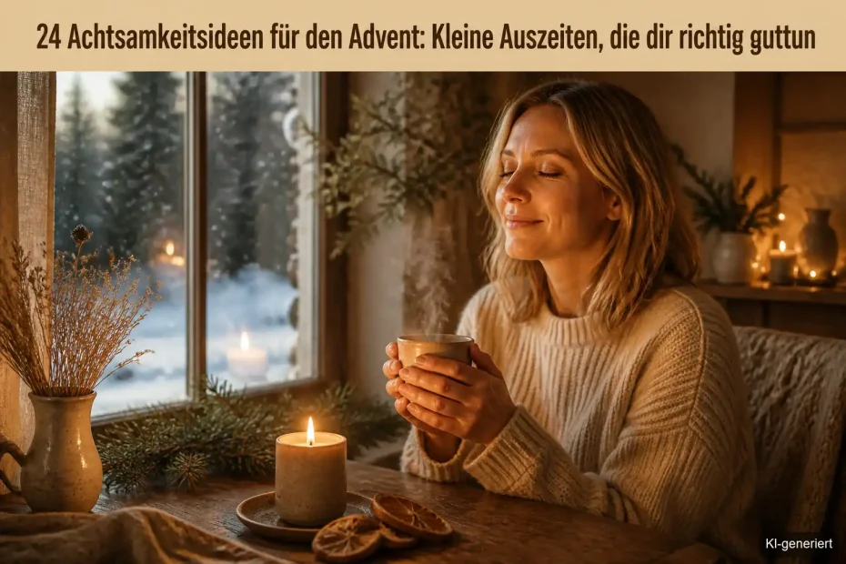 Frau zündet im Advent eine Kerze an und gönnt sich eine achtsame Auszeit
